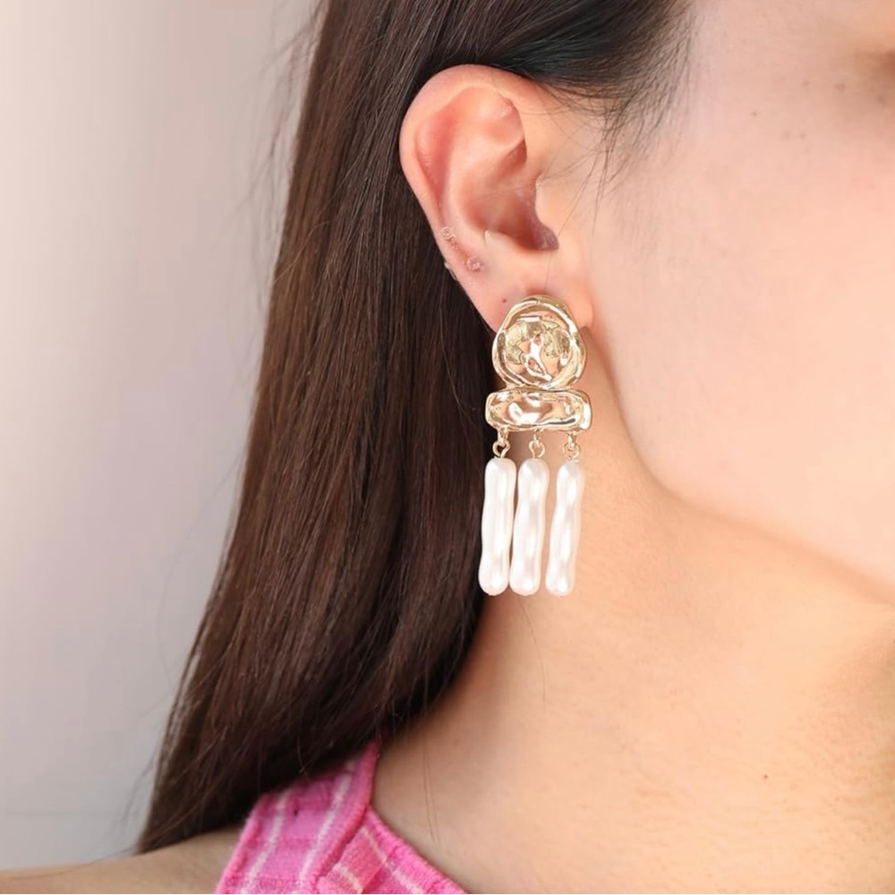 Pearl and gold molten statement earrings